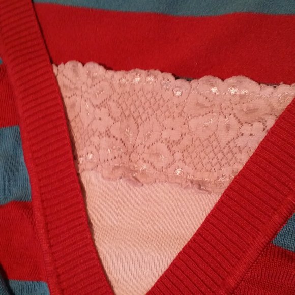 Red and Turquoise Striped Sweatshirt - Picture 4 of 6